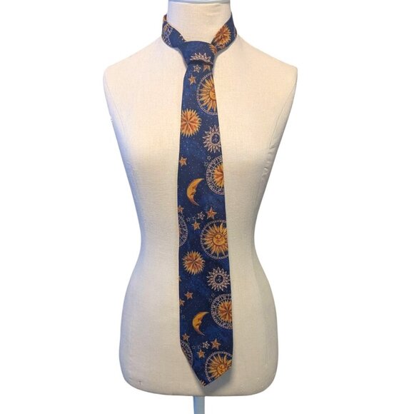Vintage Celestial Sun Moon Stars Tie 90’s Unisex Boho Festival Astrology Cosmos - Picture 2 of 5